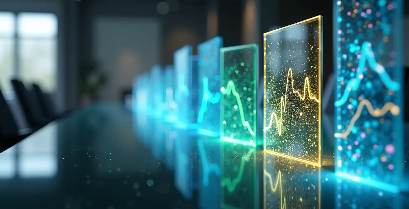 Abstract visualization of financial data flow and predictions