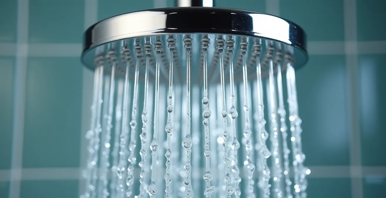 Close-up comparison of water flow patterns from different showerhead types