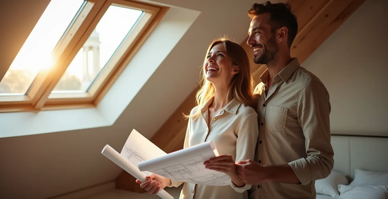 Luxurious loft conversion transformed into a master bedroom suite with en-suite bathroom