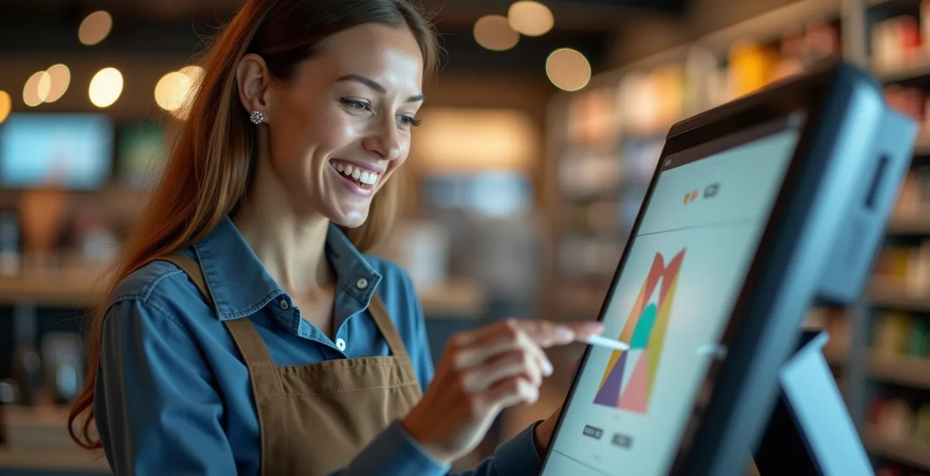 Modern retail store employee using integrated POS system for inventory management