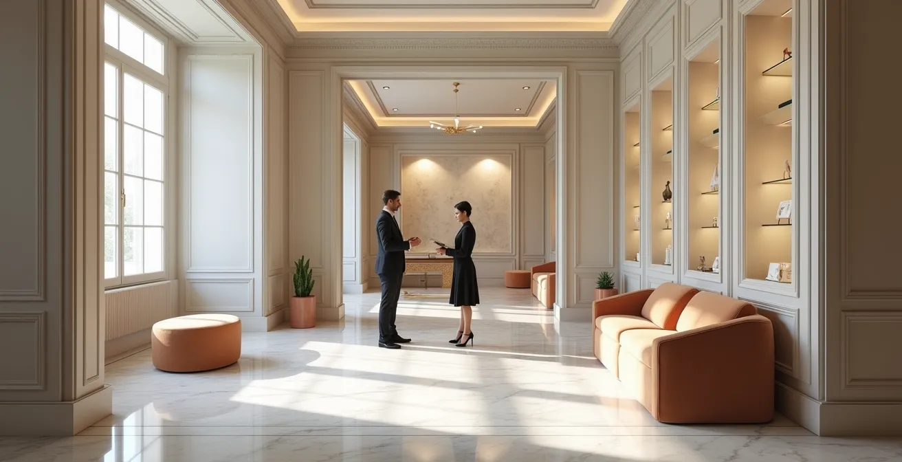 Personal shopping appointment at a quiet Parisian luxury boutique interior