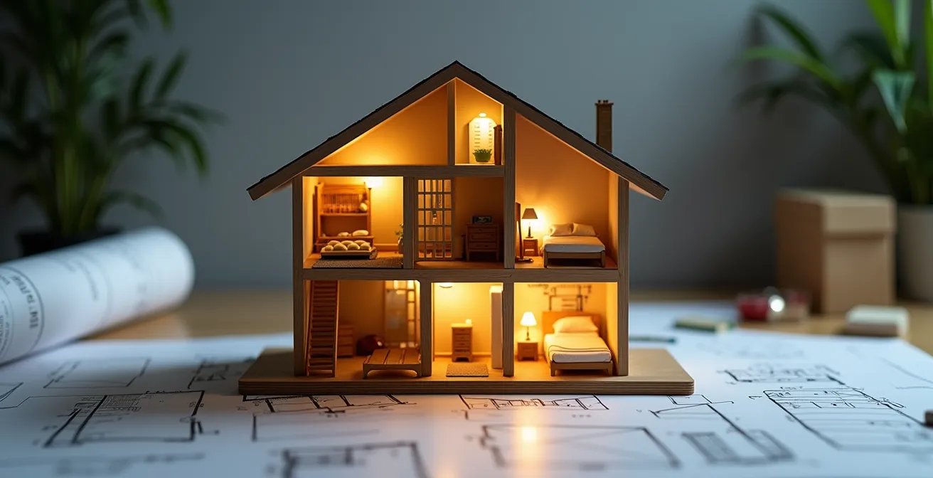 Architectural cross-section showing a UK Victorian house with loft conversion transformation