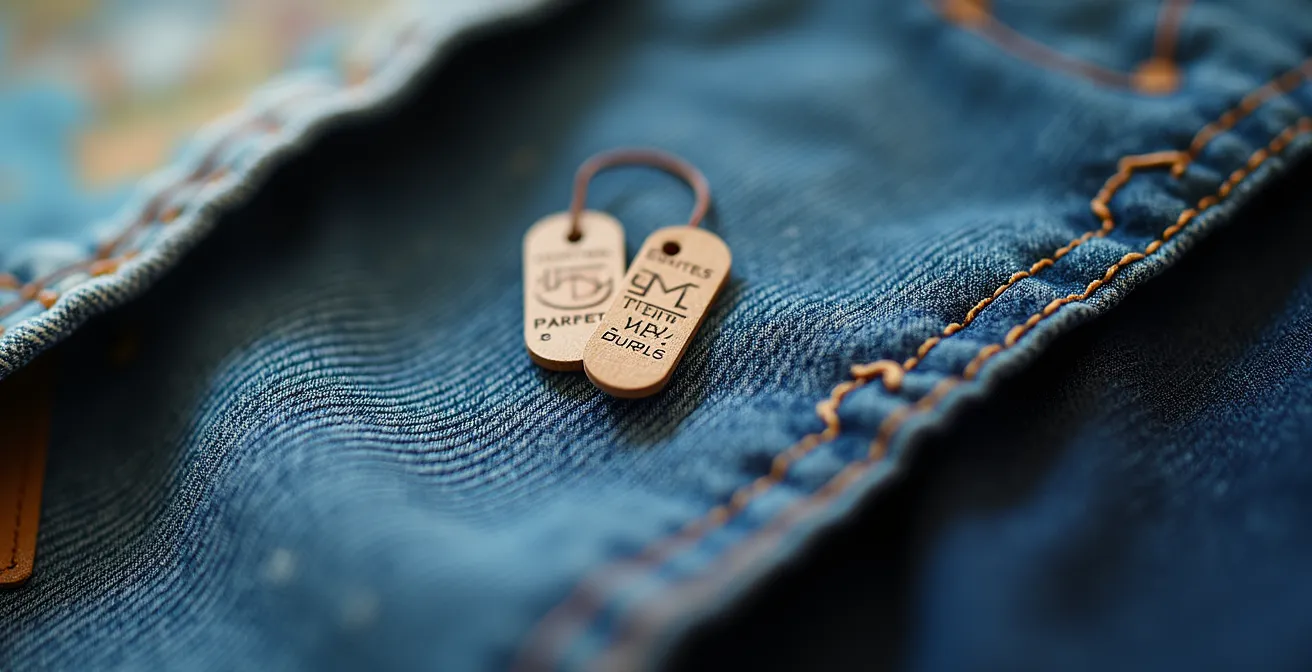 Macro shot of fabric textures with size labels and regional map patterns