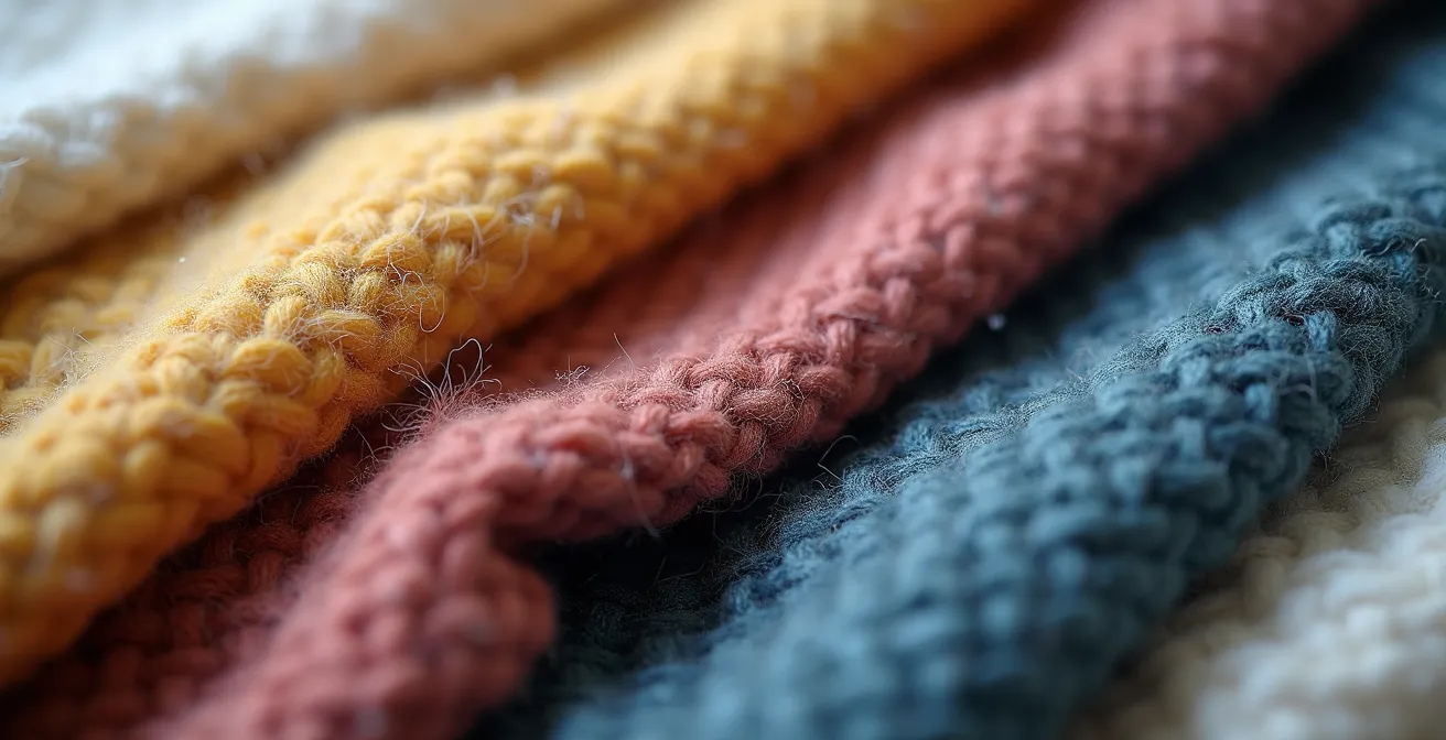 Macro shot of fabric textures and clothing materials showing size variation patterns