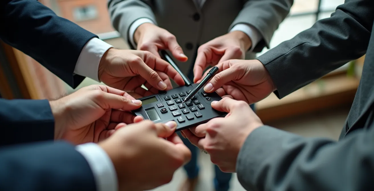 Small UK business team collaborating in modern British office space with digital tools