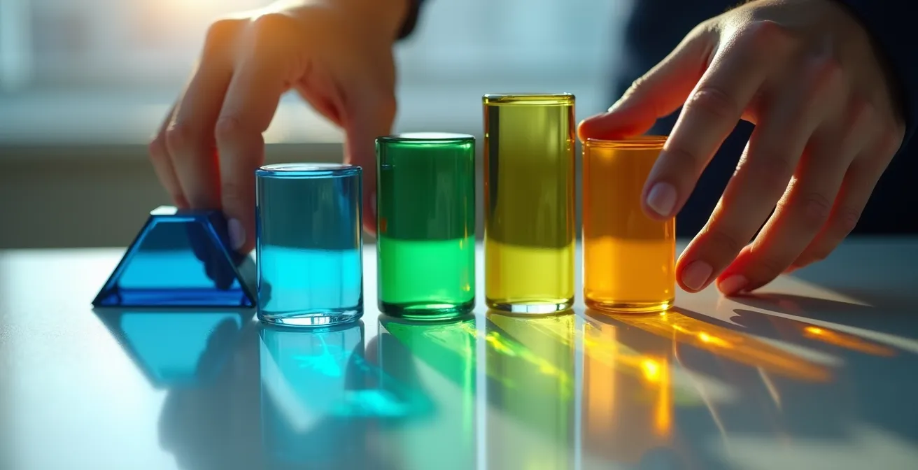 Business professional analyzing usage patterns on abstract visualization display